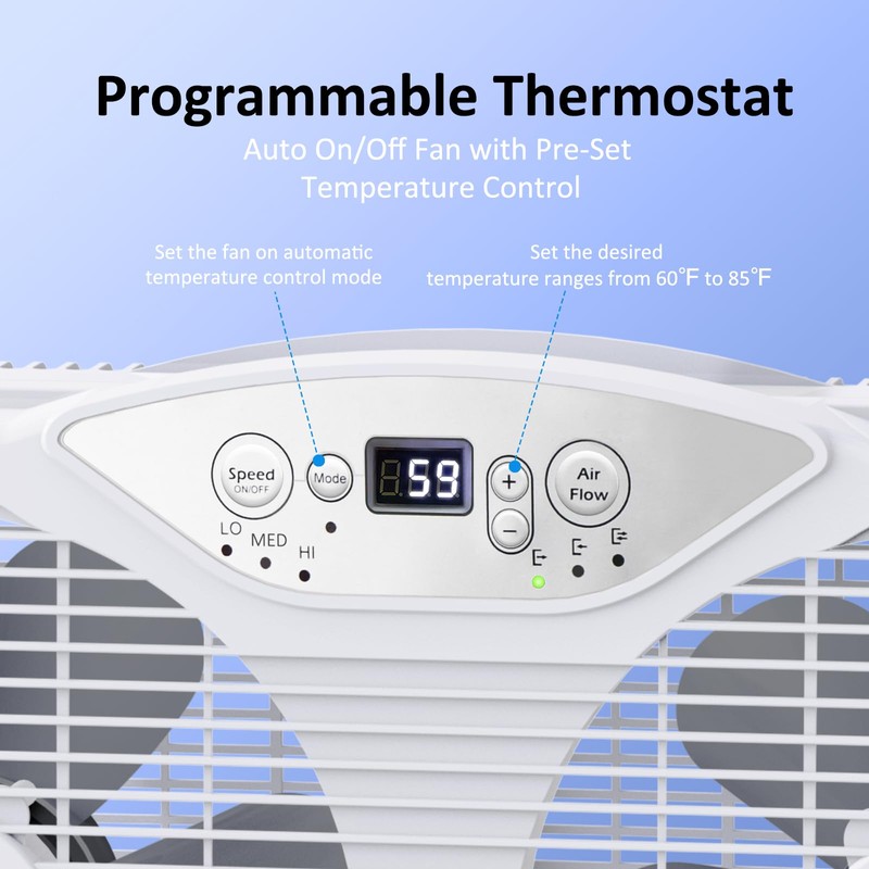 shinic Twin Window Fan with Reversible Airflow, Thermostat Controlled, 3