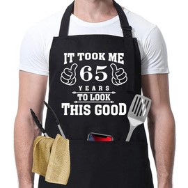 65th Birthday Gifts Kitchen Chef Cooking BBQ Aprons with 2 Pockets, 65 Year Old Gifts for Men Women