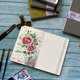 Watercolour Sketchbook, 300 g, 100% Cotton, 19 x 13 cm, 24 Sheets, Portrait Fine Grain, Acid-Free, Watercolour Book, Watercolour Notebook for Use as Travel Sketchbook and Mixed Media Pad