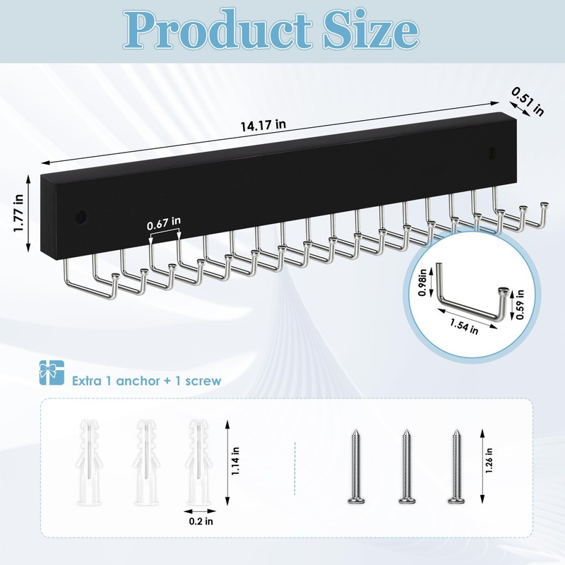 Tie Rack Belt Hanger Wall Mounted, Lomrsiul Non Slip 180