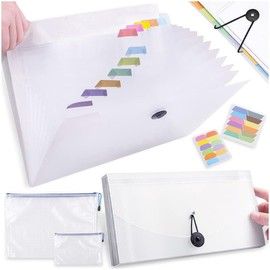 Kalevel Expanding File Folder Aesthetic Paper Holder Letter Size Portable Receipt Organizer with Elastic Cord Set Waterproof for Checks White 4 Pcs