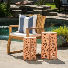 Accent Contemporary Outdoor Hexagonal Antique Orange Iron Accent Tables (Set of 2) - Orange