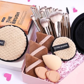 MAANGE Makeup Brushes, 29 Pcs Professional Premium Synthetic Makeup Brush Set, Foundation Eyeshadow Brush Travel Make up Brushes Set (Champagne)