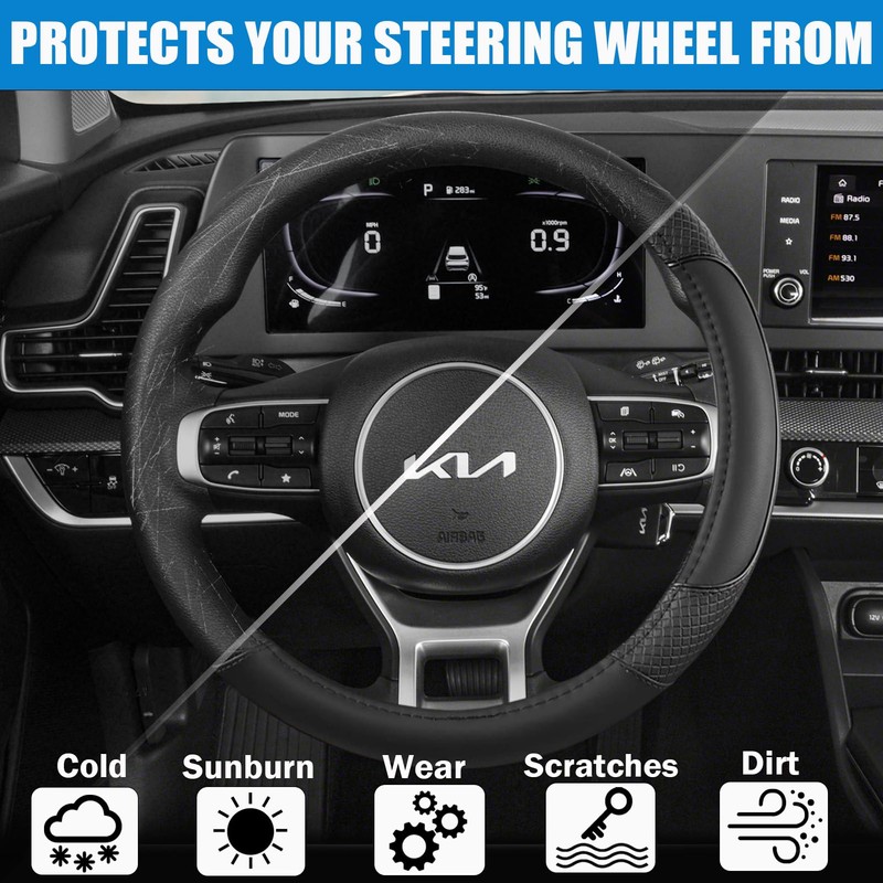 ANMOSVO Auto Car Steering Wheel Cover for KIA 14.5-15 inches