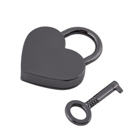 Small Heart Shape Padlock Vintage Antique Style Black Lock with Key for Luggage Bag Diary Book Jewelry Box
