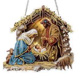 MOGTAA Kit per Arte del Diamante Natalizia da Appendere per Adulti e Bambini, Kit per Dipinti con Diamanti 5D a Forma Speciale con Pendente di Gesù, Pittura con Cristalli Strass e Cristalli per