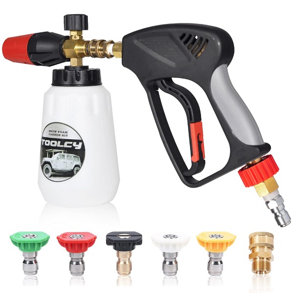 TOOLCY Foam Cannon Kit with Pressure Washer Gun 5000 PSI, 5 Nozzle Tips, 1/4" Quick Connector, 1L Bottle, Quick Release, Industrial Grade