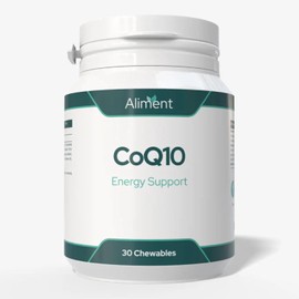 Aliment CoQ10 Chewable Tablets – 60mg Emulsified CoQ10 | Blackcurrant Flavour | Vegan & Vegetarian | Easy-to-Take Daily Supplement | UK Made | 30 Chewable Tablets