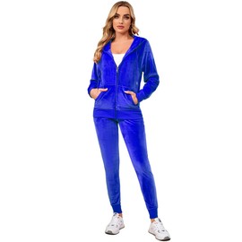 MINANUO Cozy 90s Girls Velour Tracksuit Womens 2 Pieces Joggers Outfits for Women Cotton Sportswear Jogging Suits for Women Sweatsuits Set Soft Sportswear Pants(Royal Blue 602,L)