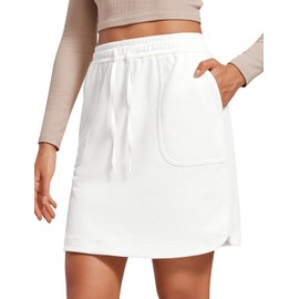 CRZ YOGA Comfy Cotton Sweat Skirts for Women 17'' Linerless Casual Work Lounge Athletic Jersey Skirt with Pockets White Large
