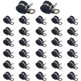 AUXBC 32Pcs 3/8 Inch Stainless Steel Rubber Cushioned Insulated Cable Clamps, Metal Wire Clamps, Pipe Hose Tube Clamp for Automotive, Home, Office Installation