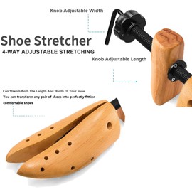 OPATER 2PCS Wood Shoe Stretcher Men Adjustable Width and Length Shoe Stretcher Widener Expander for Wide Feet Stretcher (Wood -Men Size 9.5-13)
