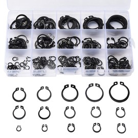 175 pcs E Clips Retaining Snap Opening Ring Circlip Kit with a Storage Box, Assorted 15 Sizes | Blackened Oxidized Coating Steel