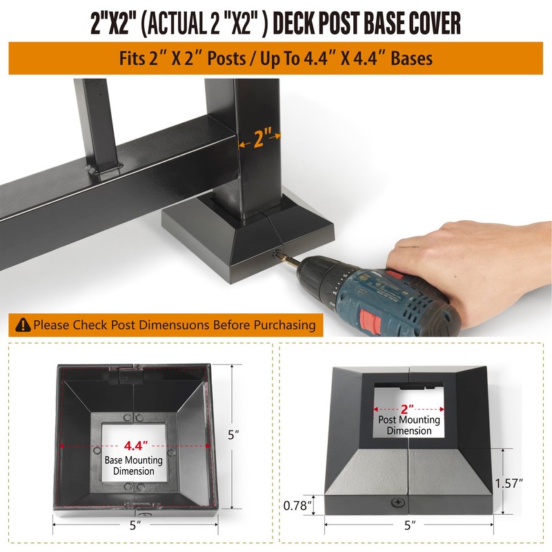 Wocepu 4 pcs 2"x2" Aluminum Deck Post Base Cover, for