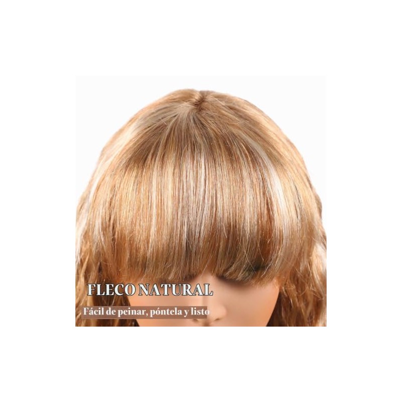 Peluca Pelo Humano Body Wave Marrón Rubio Flequillo 16 Pulg