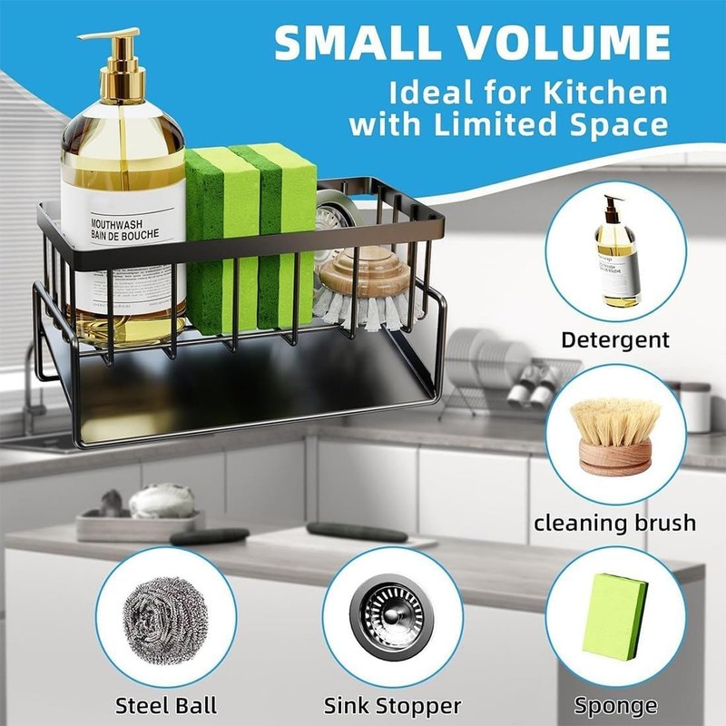 WangCai Stainless Steel Kitchen Sink Caddy, Self-Draining Sponge Holder with