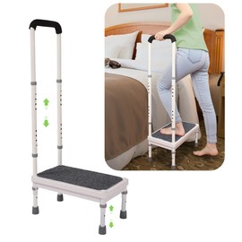 Medical Step Stool with Handle for Elderly Bed Steps for High Beds Adults Bedside Steps with Rail Safety Handicap Bed Stairs Seniors Adjustable Platform Heavy Duty Stepping Stool