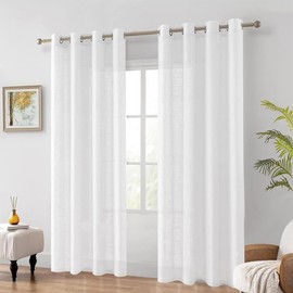 Cortinas Translucidas Paquete De 2 Juego Poliéster Tela, Ligero Vertical Cortinas lino Con Ojales En La Parte Superior Para Barra, Cortina Para Sala, Dormitorio, Cocina, Baño (Blanco, 132 X 214 Cm)