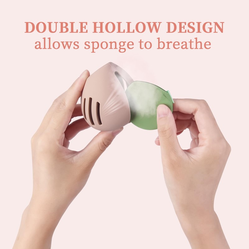 Peboms Makeup Sponge Holder,Double-sided 3-line Vented Silicone Beauty Blender Holder