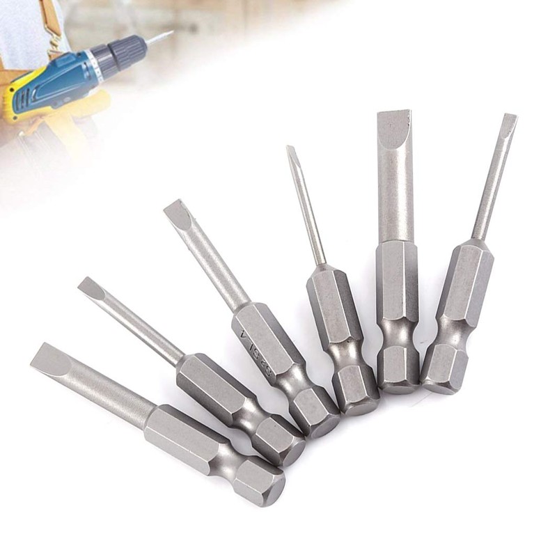 6Pcs 50mm 2-6mm Flat Head Slotted Screwdriver Bits Set S2