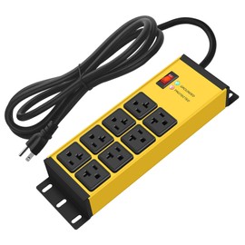 CCCEI Yellow Heavy Duty Power Strip Surge Protector 20 AMP, 8 Outlets 12 Gauge Industrial Shop Garage Metal Multiple Outlets, 12 FT Extension Cord 5-15P Adapter High Amp 6-20R T-Slot 20a for Appliance