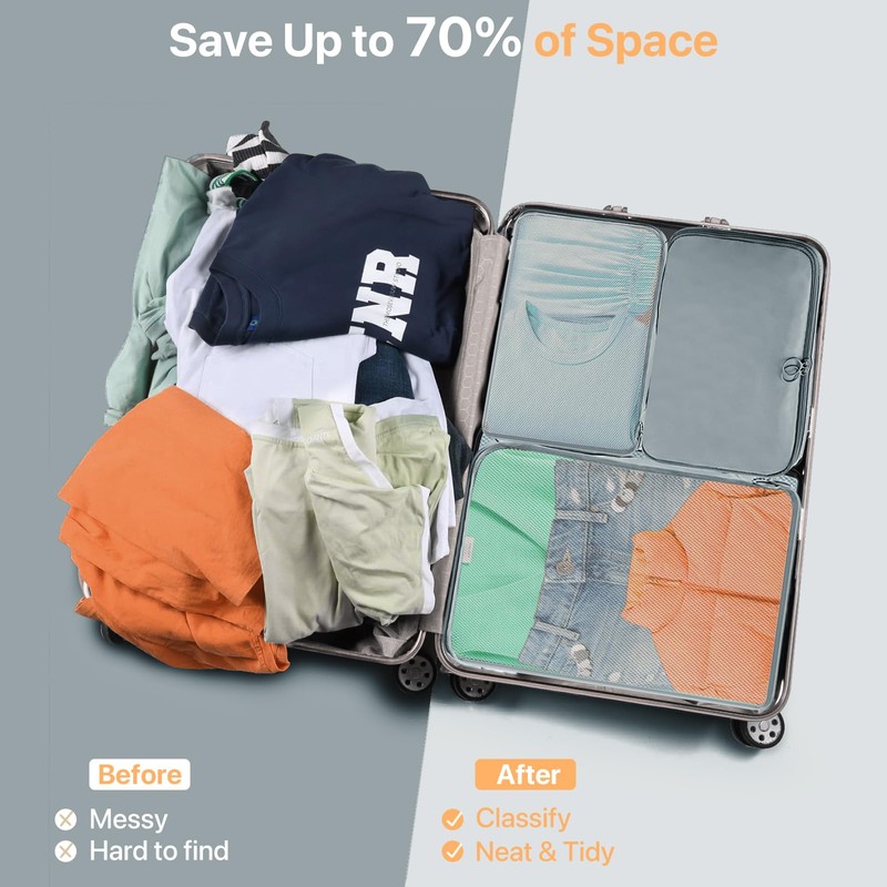 Chijoo 12-Piece Packing Cubes Set (Grey) - Compression Packing Cubes