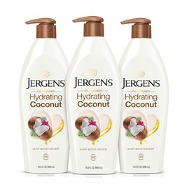 Jergens Hydrating Coconut Body Lotion, Hand and Body Moisturizer, Infused with Coconut Oil, Hydrates Dry Skin Instantly, Dermatologist Tested, 16.8 oz, Pack of 3