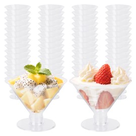 Heygueo 150 Pcs Disposable Martini Glasses for Parties Set,50 Pcs Martini Glasses Disposable with 100 Picks,Plastic Cocktail Glass for Parties,Wedding Bowl Wine Ice Cream (Clear)