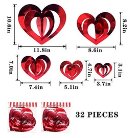 Deloky - Decoraciones colgantes de papel de aluminio para el día de San Valentín, 32 adornos de corazón rojo con espiral, guirnalda de corazón 3D para decoración de árbol y boda