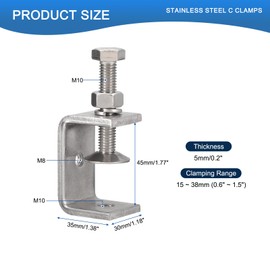 Awclub 4 Pack 304 Stainless Steel C Clamps with 45mm/1.77" Stable Wide Jaw Opening Tiger Clamp for Woodworking Welding Construction Household Mount