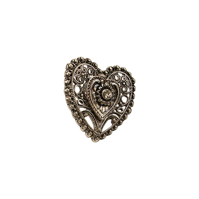 Alpenflüstern Lapel Pin Traditional Heart Antique Silver Colours API113, Metal