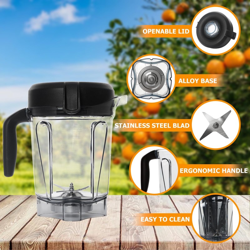64oz Low-Profile Blender Pitcher, Replacement for 750 5200 5000 6300