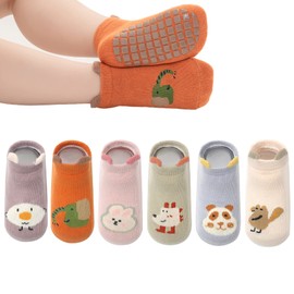 YANWANG Baby Non-Slip Ankle Socks Cute Cartoon Grips Socks for Infant Toddler Boys Girls Multicolor 6 Pairs, beige bird-6 pair