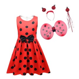 Lito Angels Ladybug Red and Black Polka Dot Fancy Dress Up Costume with Wings and Accessories for Kids Girls Age 4-5 Years 289