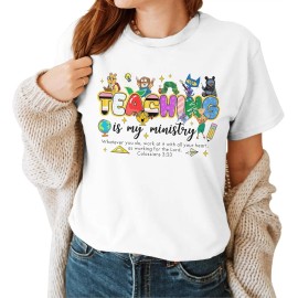 Cute 100% Cotton Mom T-Shirts-Mother's Day Gifts for WomenColor: Teacher shirt 5, Size: Xl