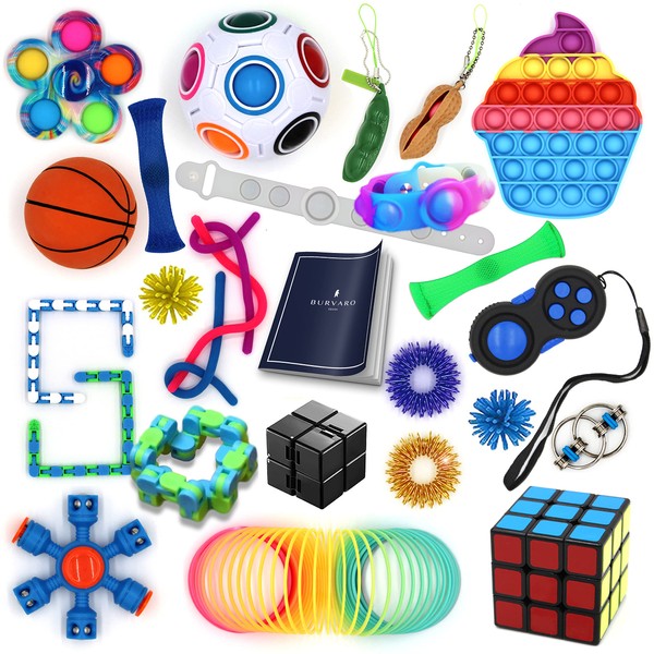 BURVARO Fidget Toy Pack, Anxiety Relief, Party Bag Fillers, Fidget