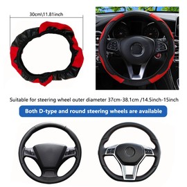 KOOLEVER Universal Car Steering Wheel Cover for 37-38cm/14.5-15inch, Black-Red Carbon Fiber Sports Elastic Band Without Inner Ring Wheel Cover, Anti-Slip Breathable Steering Wheel Protector Cover