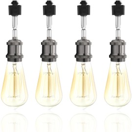 Hiiglxii E26 Track Light Heads H Type Track Lighting Heads Direction Adjustable LED Track Lights Fixture Dimmable for Kitchen, Retro Vintage Style, Bulbs Not Included - Pack of 4(Pear Black)