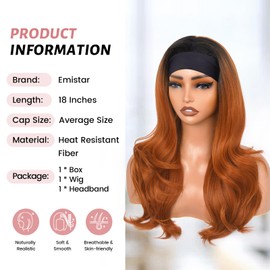 Long Wavy Headband Wigs for Women, Glueless Wear and Go Half Wig, Natural Looking Synthetic Wig with Headband Attached Heat Resistant (OM350, 20 Inch)