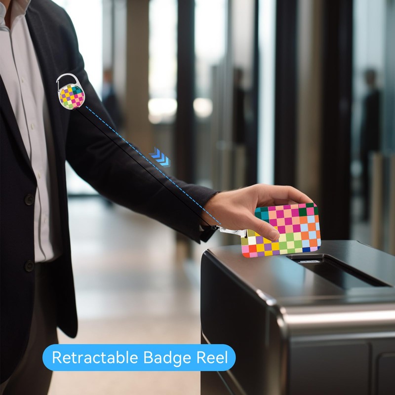 2 Pack Colorful Checkered ID Badge Holder with Clip Badge