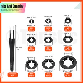 Tanstic 350Pcs Internal Tooth Star Lock Washers Push On Locking Washers Push Nuts Quick Speed Locking Washers with Tweezers for Machinery Equipment(M2, M2.5, M3, M4, M5, M6, M8, M10, M12)