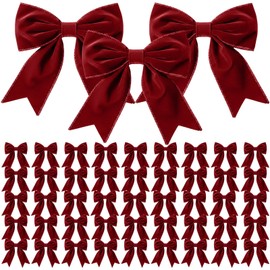 Yinkin 50 Pcs Red Christmas Velvet Bow Bulk for Decor, Wine Red