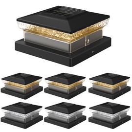 Flyingod Solar Post Cap Light, 4x4 5x5 Fence Post Solar Light for Wooden/Vinyl, IP64 & 2 Color Modes for Decorate Deck, Patio, Porch (Black, 6 Pack)