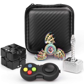 Dilabnda Portable Sensory Fidget Toy Set, Infinity Fidget Cube Block, Flippy Chain, Fidget Hammer Spinner, Shield Fidgit Spinner, Anti Stress Anxiety Gifts for Teenagers, Children, Adults