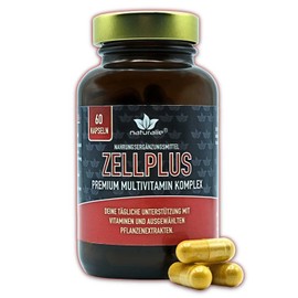 naturalie® - Zellplus | Premium Multivitamin Capsules | Complex of 13 Vitamins + 10 Plant Extracts + Q10 | Laboratory Tested Quality | 60 Capsules in BPA-Free Glass