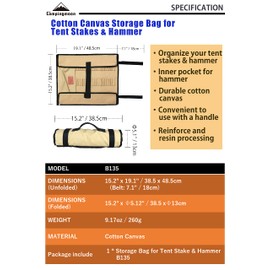 CAMPINGMOON Cotton Canvas Tent Stakes Case Storage Bag Max 13.78’’/35cm in Length Beige Color B135
