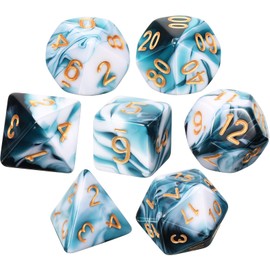7-Piece DND Dice Set Polyhedral Dice Set with Black Bag Dungeons and Dragons Dice Set Role Play Dice Set for Scouts Role Play RPG (Teal White)