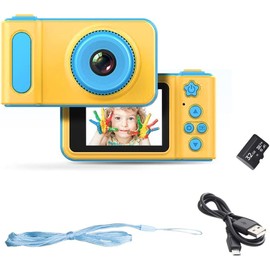 eDealz Full 1080P Kids Selfie HD Compact Digital Photo and Video Rechargeable Camera with 2" LCD Screen, Video Games and Micro USB Charging (Blue, with SD Card)