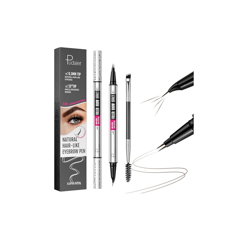 2-in-1 Dual Ended Microblading Eyebrow Pen & Eyebrow Brush, Waterproof