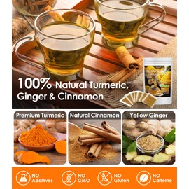 120 Teabags Turmeric Ginger Cinnamon Tea, Natural Turmeric Herbal Tea, Improve Digestion, Support Skin, Sleep, Eco-Conscious Teabags, No Sugar, No Caffeine, No Gluten(120pcs, 240g)
